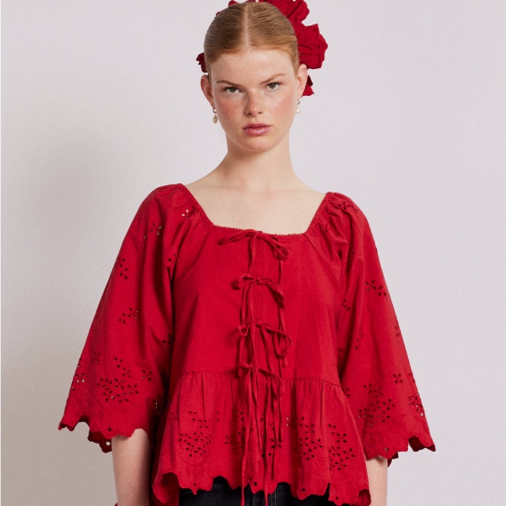 Red Eyelet Blouse
